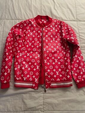Kids Red Logo-Print Bomber Jacket